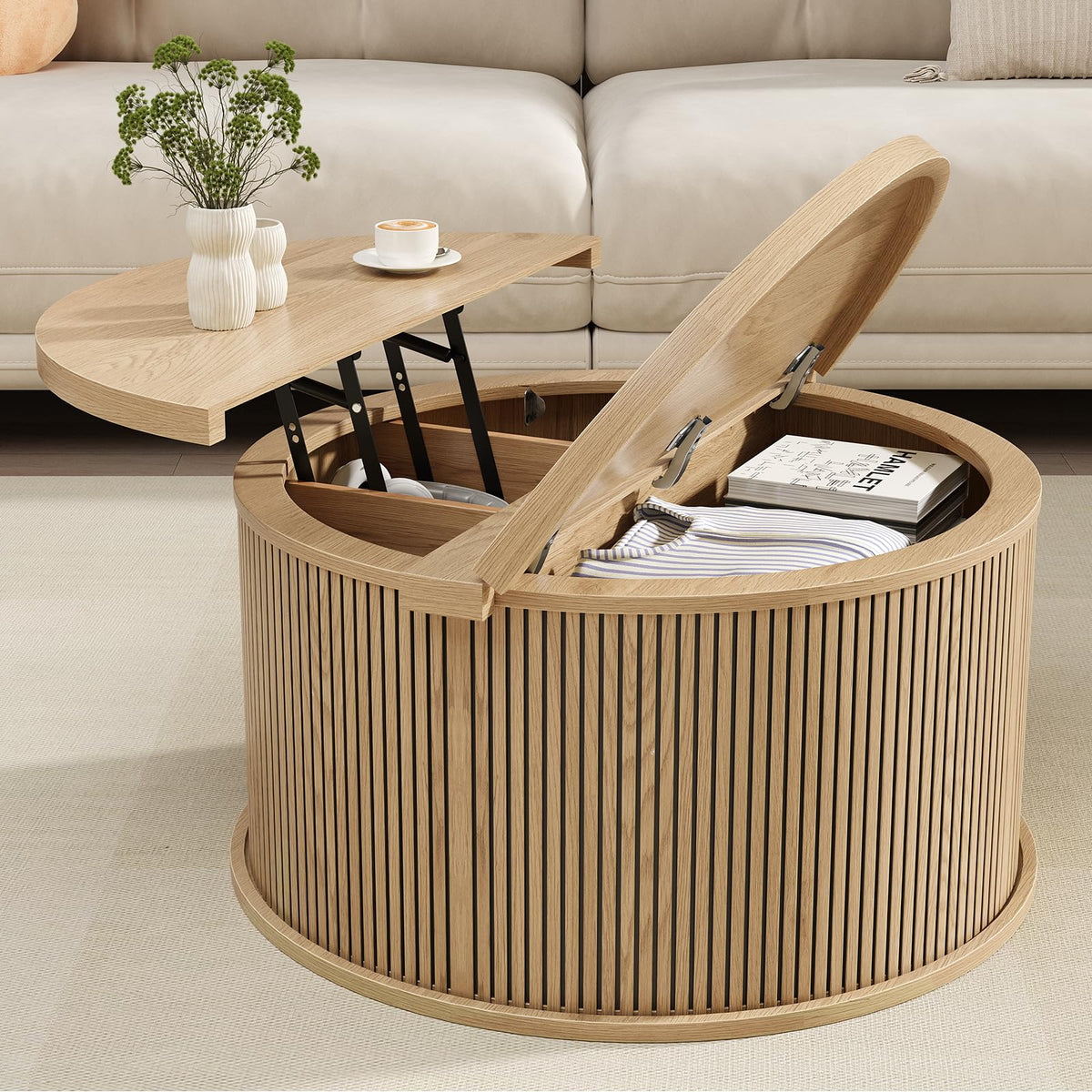 Round Lift Top Coffee Table with Storage T1992