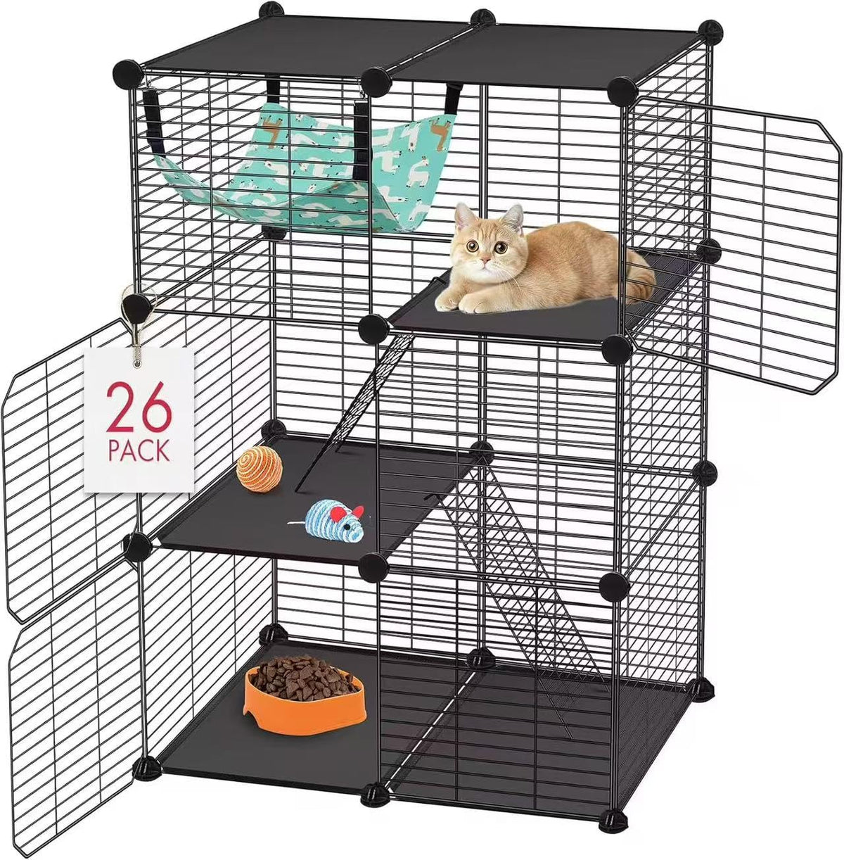 3-Tier Metal Wire Cat Cage with Hammock & Ramp A690509