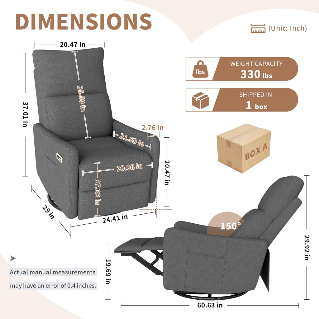Dark Gray Velvet Swivel Recliner Chair R9064