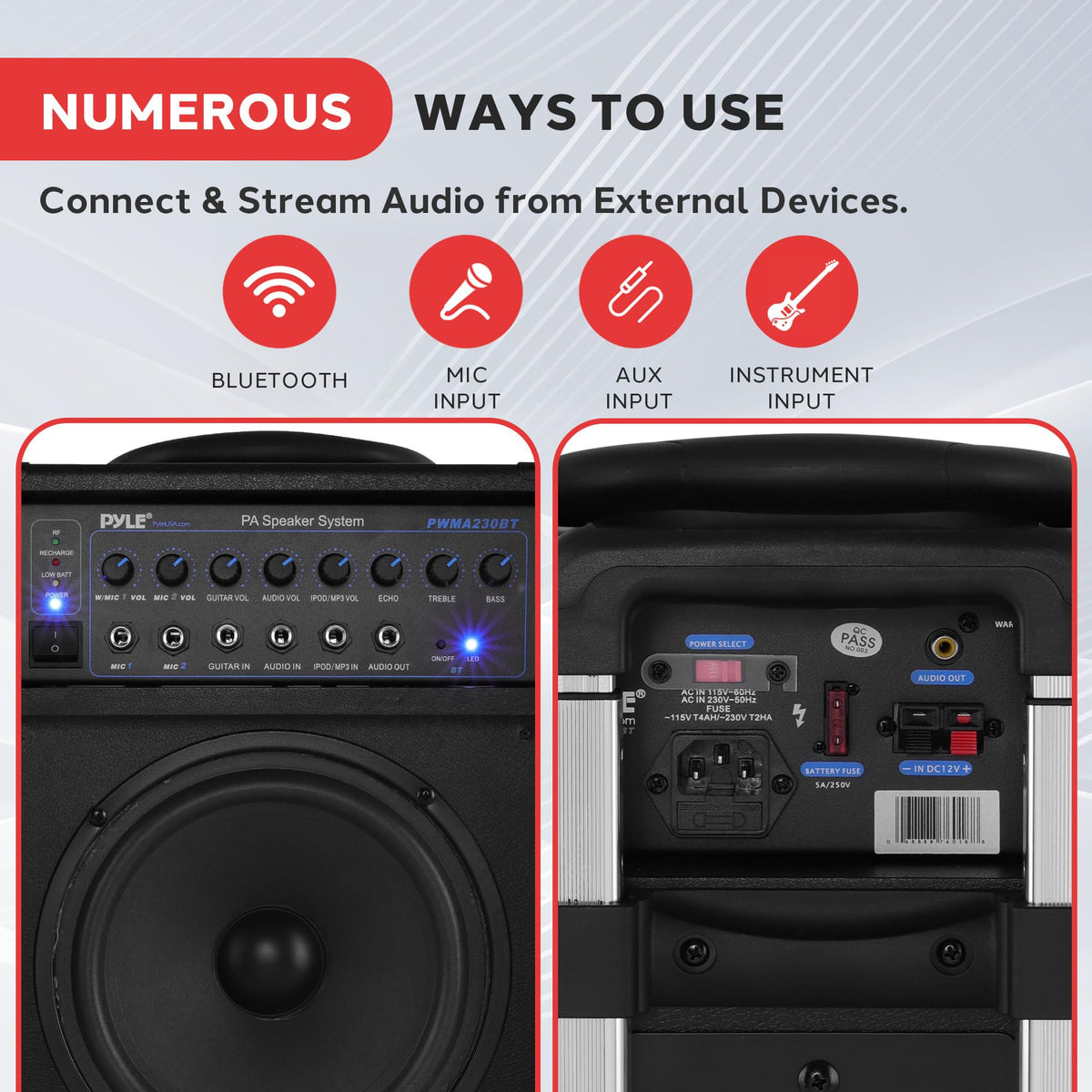 Wireless Portable PA System 400W Bluetooth Compatible Rechargeable Battery Powered Speaker Microphone Set H32056