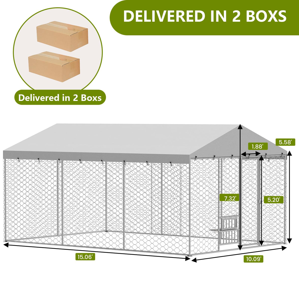 10x15FT Outdoor Dog Kennel with Bowls & Roof G19005