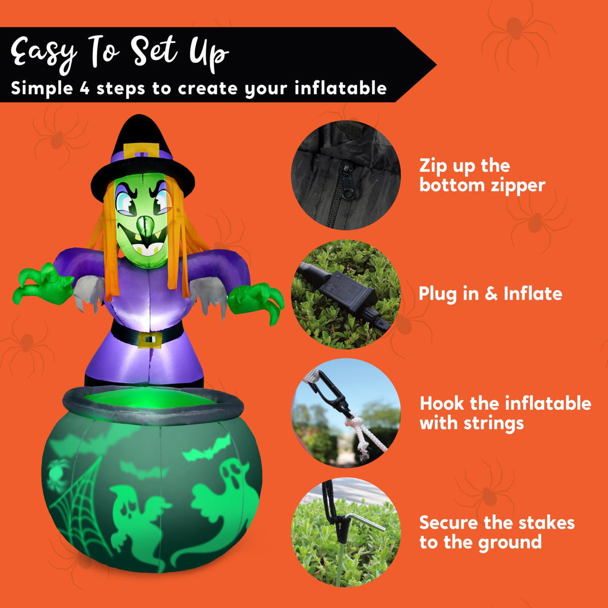 6 Ft Halloween Inflatable Witch and Cauldron Decoration with Green Ghost Light D33209