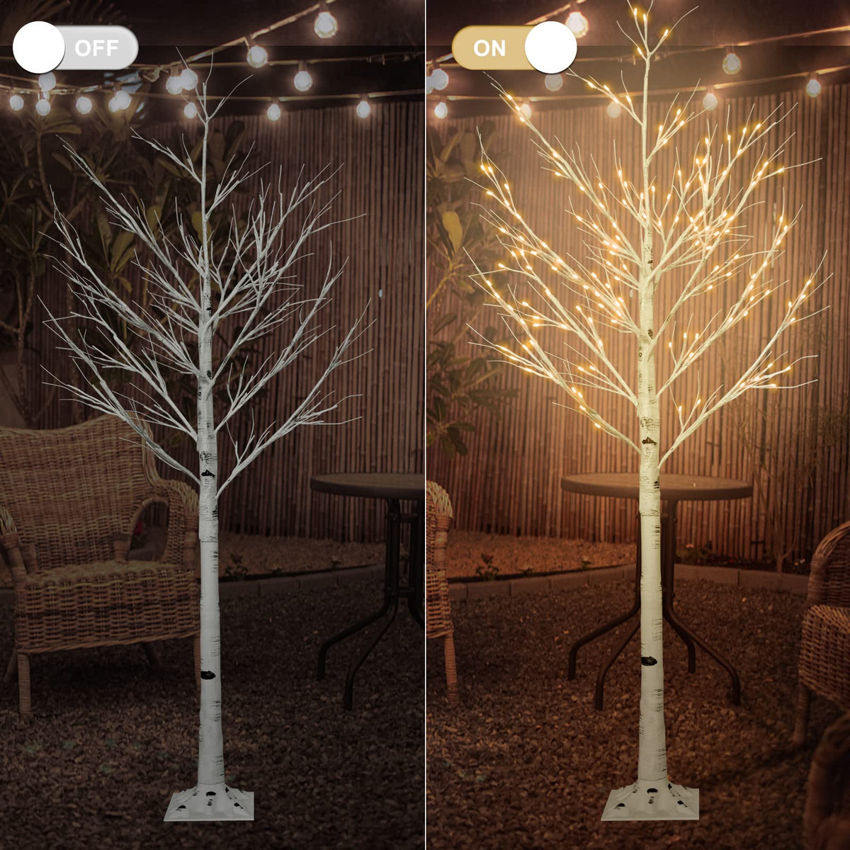 6FT Lighted Birch Tree with 160 LEDs Warm White Lights A33450