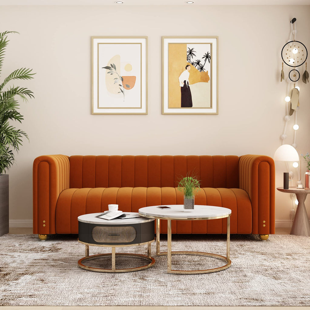 Orange Velvet 3 Seat Sofa M7106
