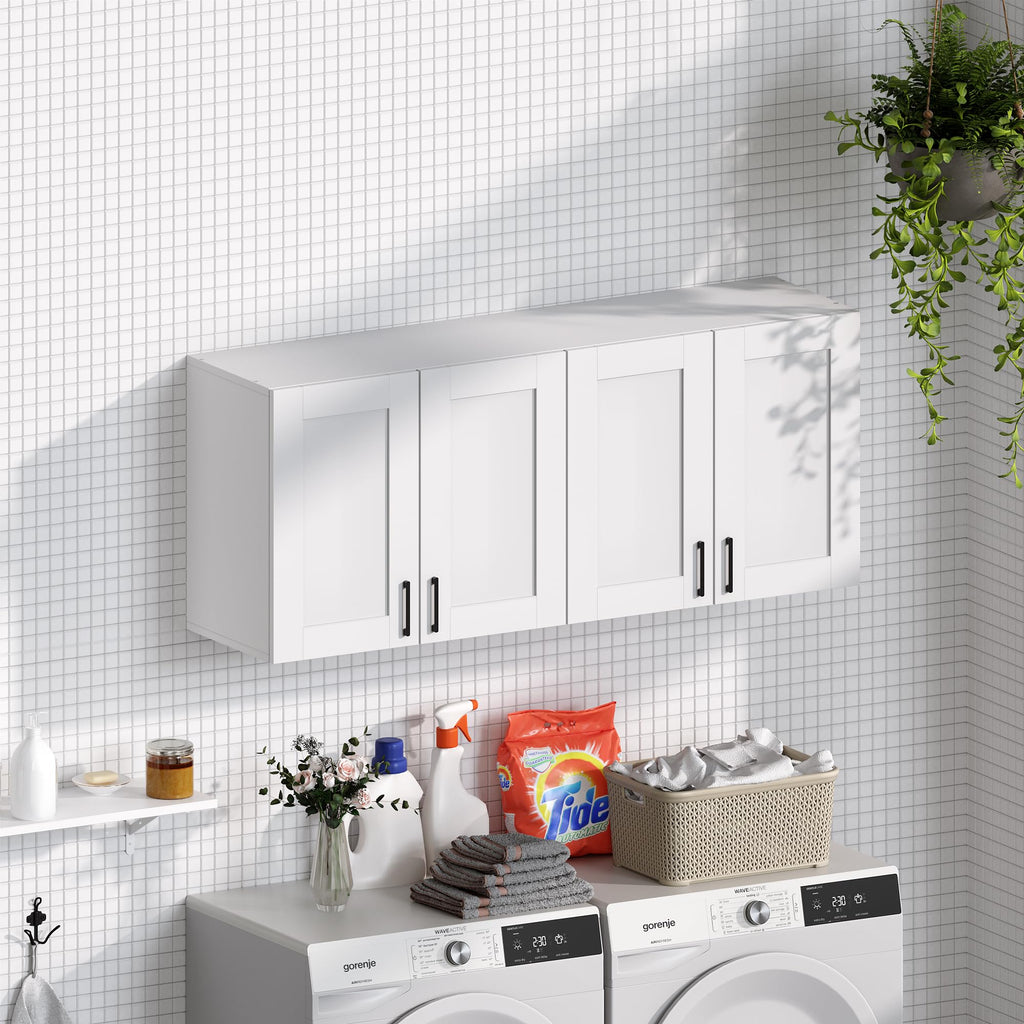 White Laundry Room Cabinets and Storage with 4 Doors and Adjustable Shelf W58540