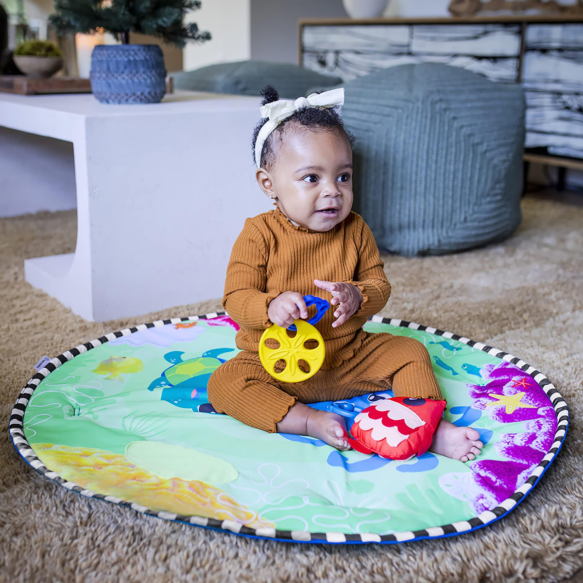 2-in-1 Water Mat Tummy Time Activity Play Gym Sensory Toys J91471