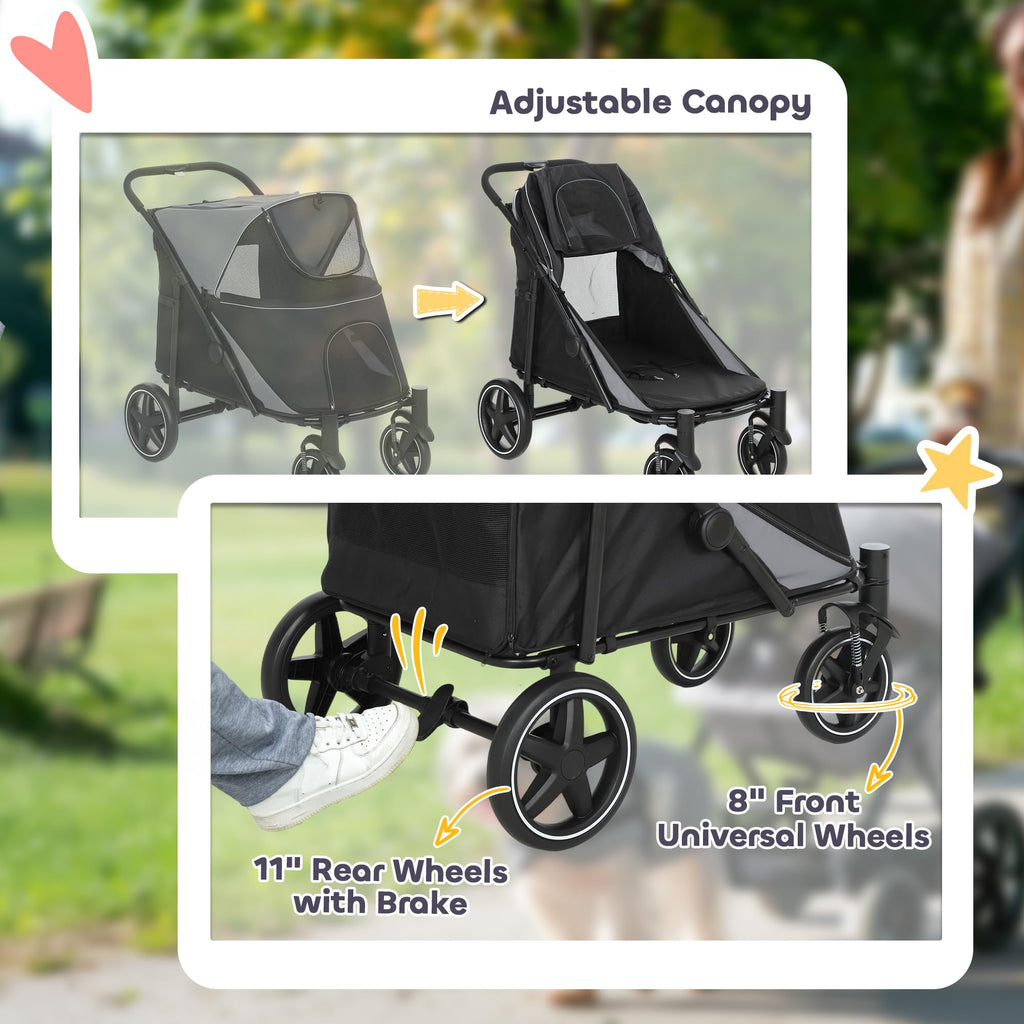 Foldable Dog Stroller with Storage Gray A552934