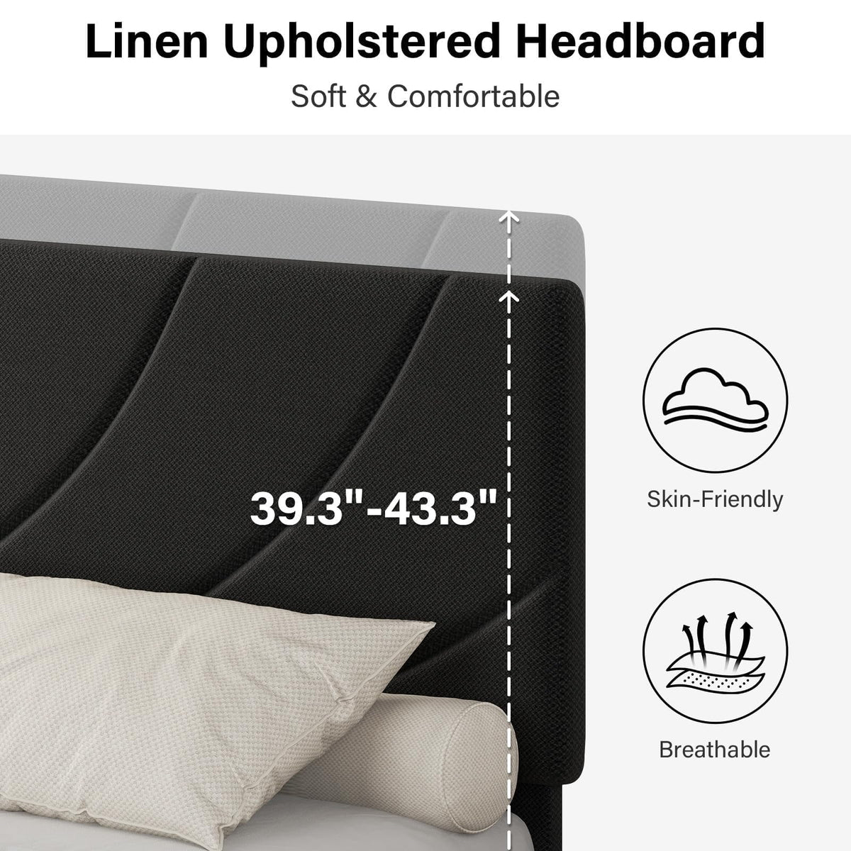 Twin Bed Frame with Adjustable Headboard, Black U931678