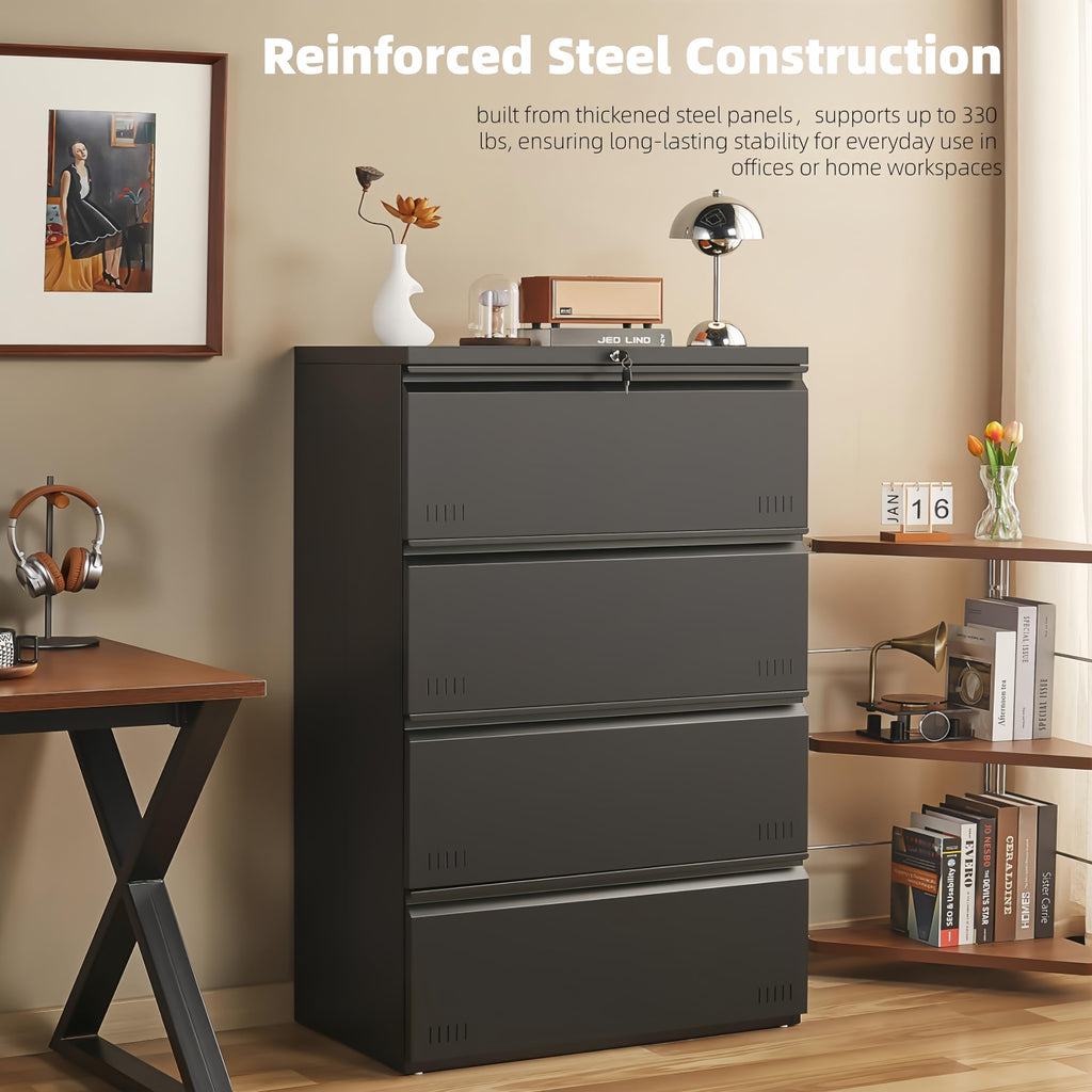 Metal File Cabinet with Lock, 4 Drawer Heavy Duty Office Storage Cabinet J948926