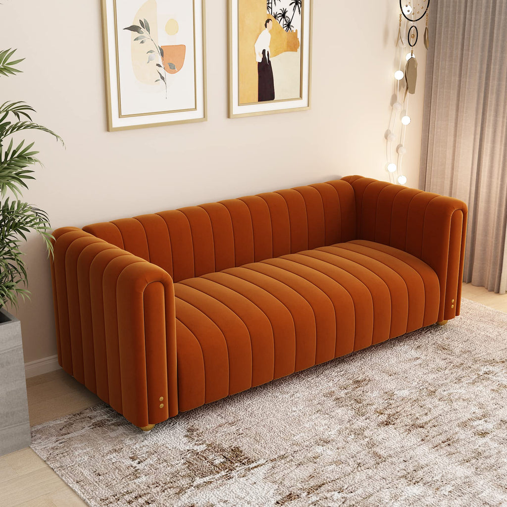 Orange Velvet 3 Seat Sofa M7106