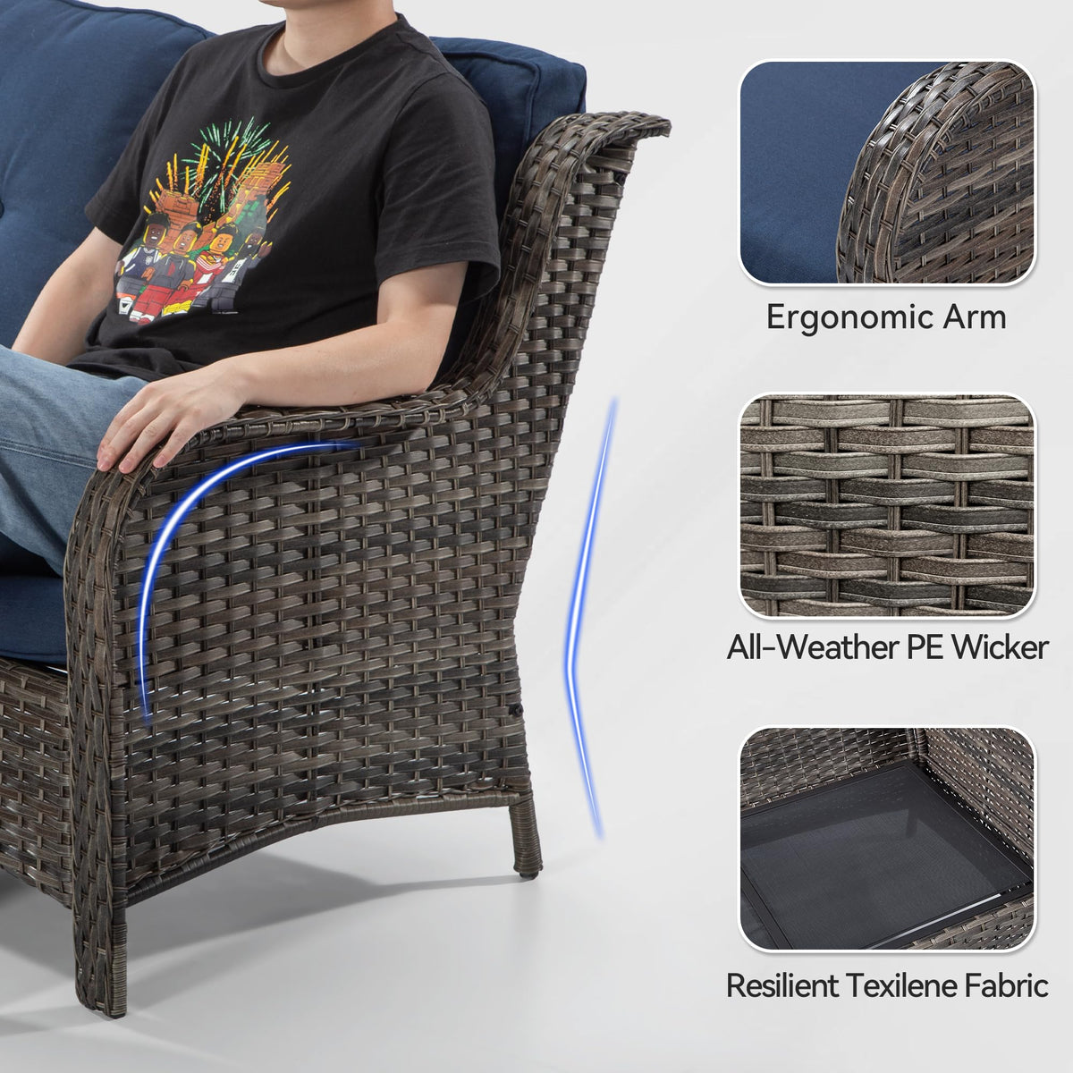 2-Seater Wicker Loveseat Sofa with Olefin Cushions R49319