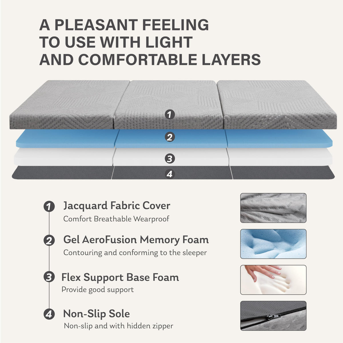 4 Inch Gel Memory Foam Trifold Mattress Y834