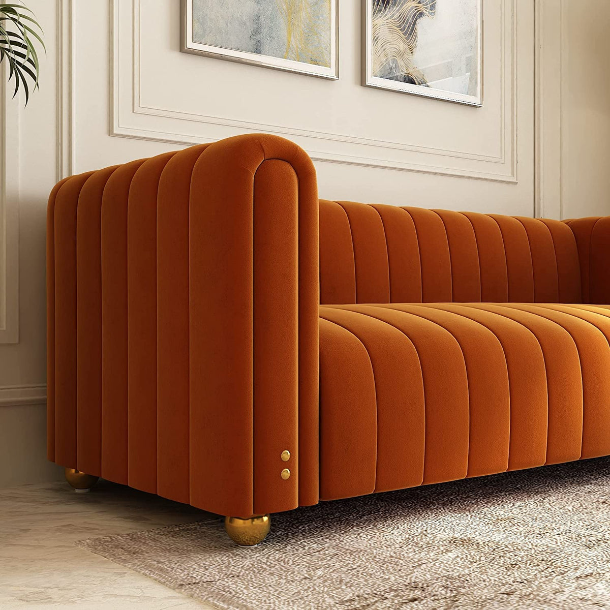 Orange Velvet 3 Seat Sofa M7106
