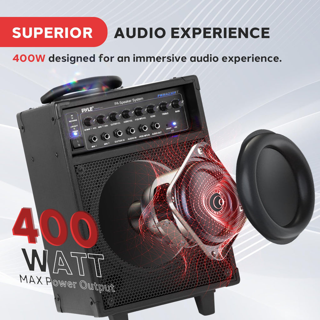 Wireless Portable PA System 400W Bluetooth Compatible Rechargeable Battery Powered Speaker Microphone Set H32056