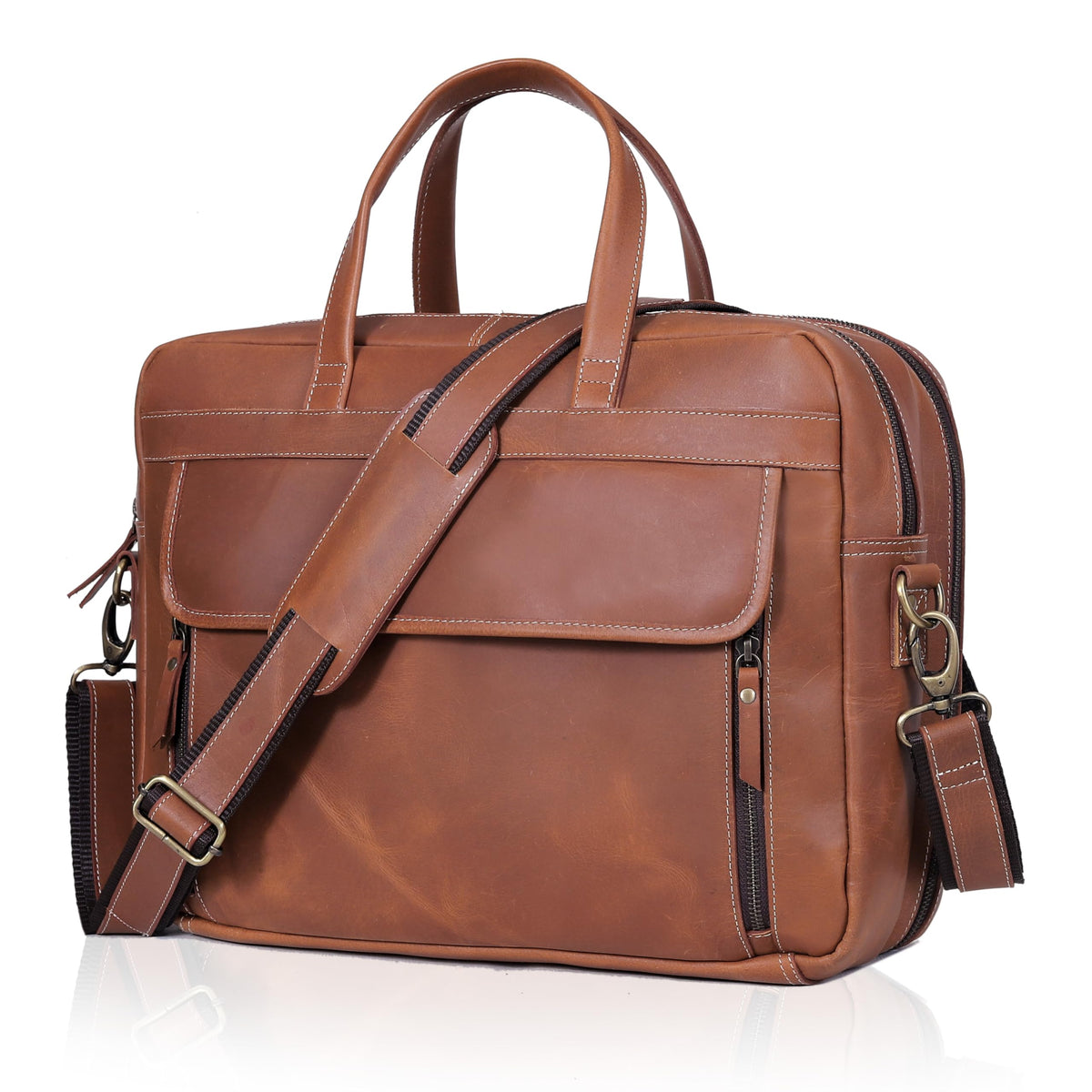 Full Grain Italian Leather Laptop Bag with Multiple Compartments M562493