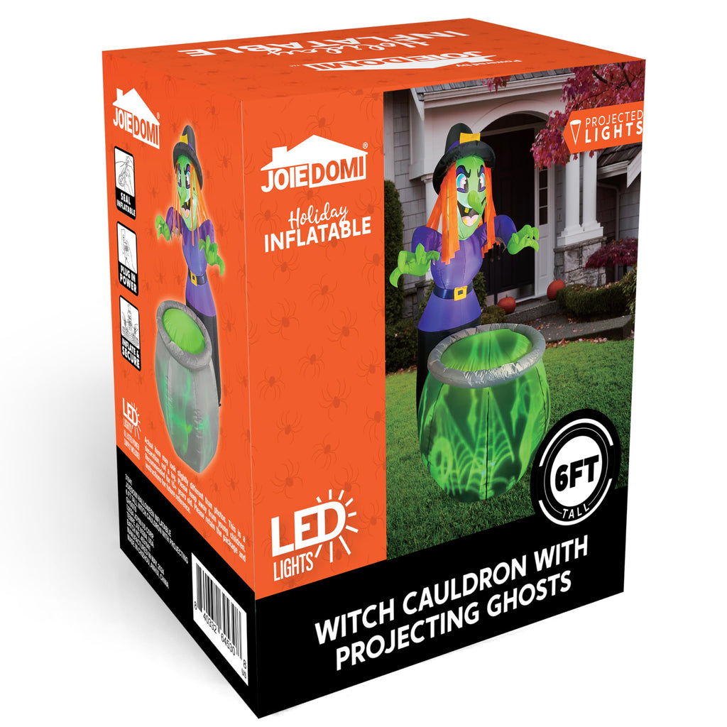 6 Ft Halloween Inflatable Witch and Cauldron Decoration with Green Ghost Light D33209