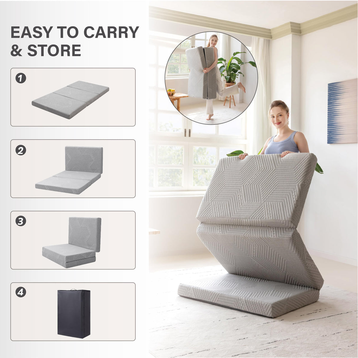 4 Inch Gel Memory Foam Trifold Mattress Y834