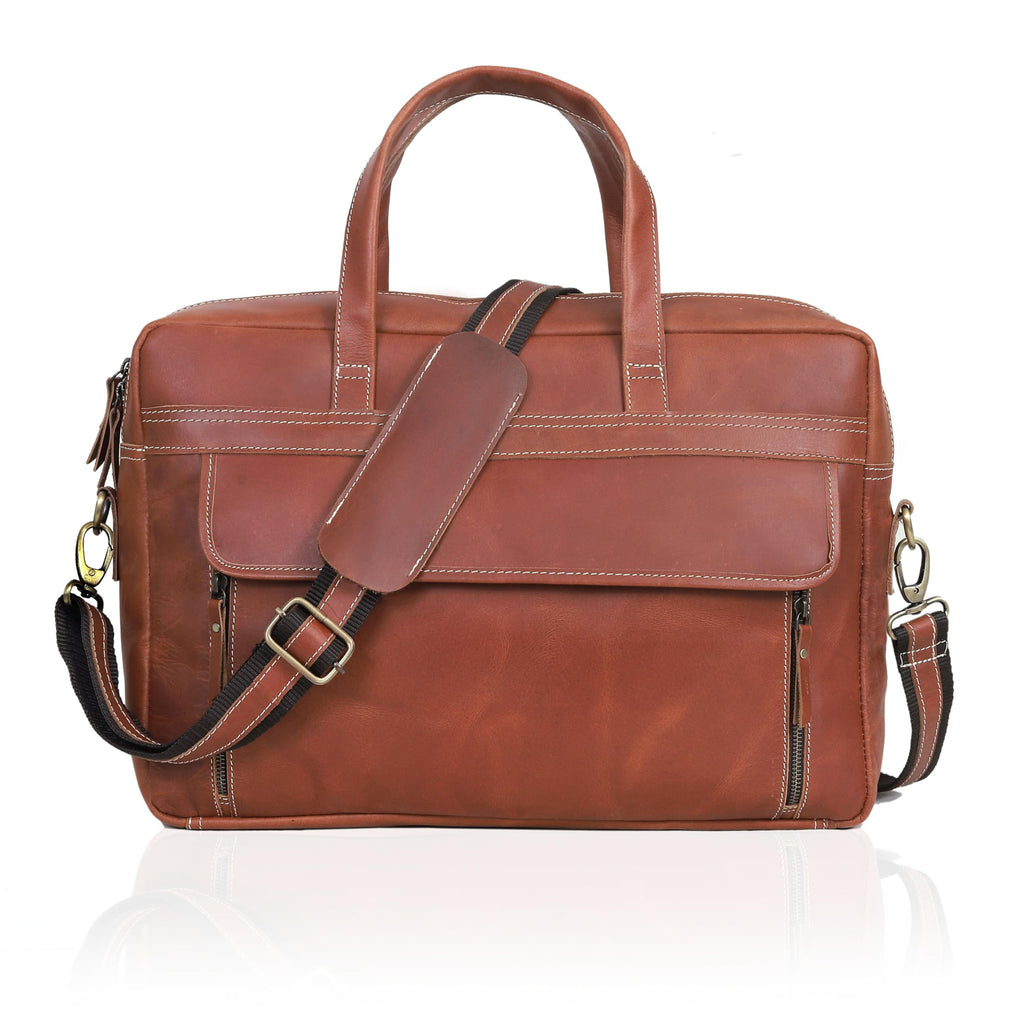 Full Grain Italian Leather Laptop Bag with Multiple Compartments M562493