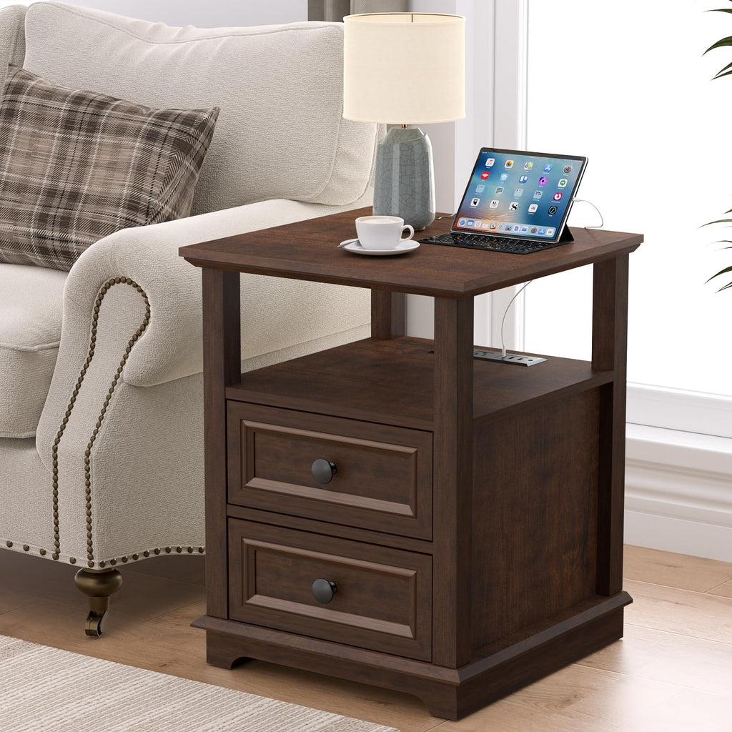 24" Tall End Table with Charging Station & 2 Drawers Y94573