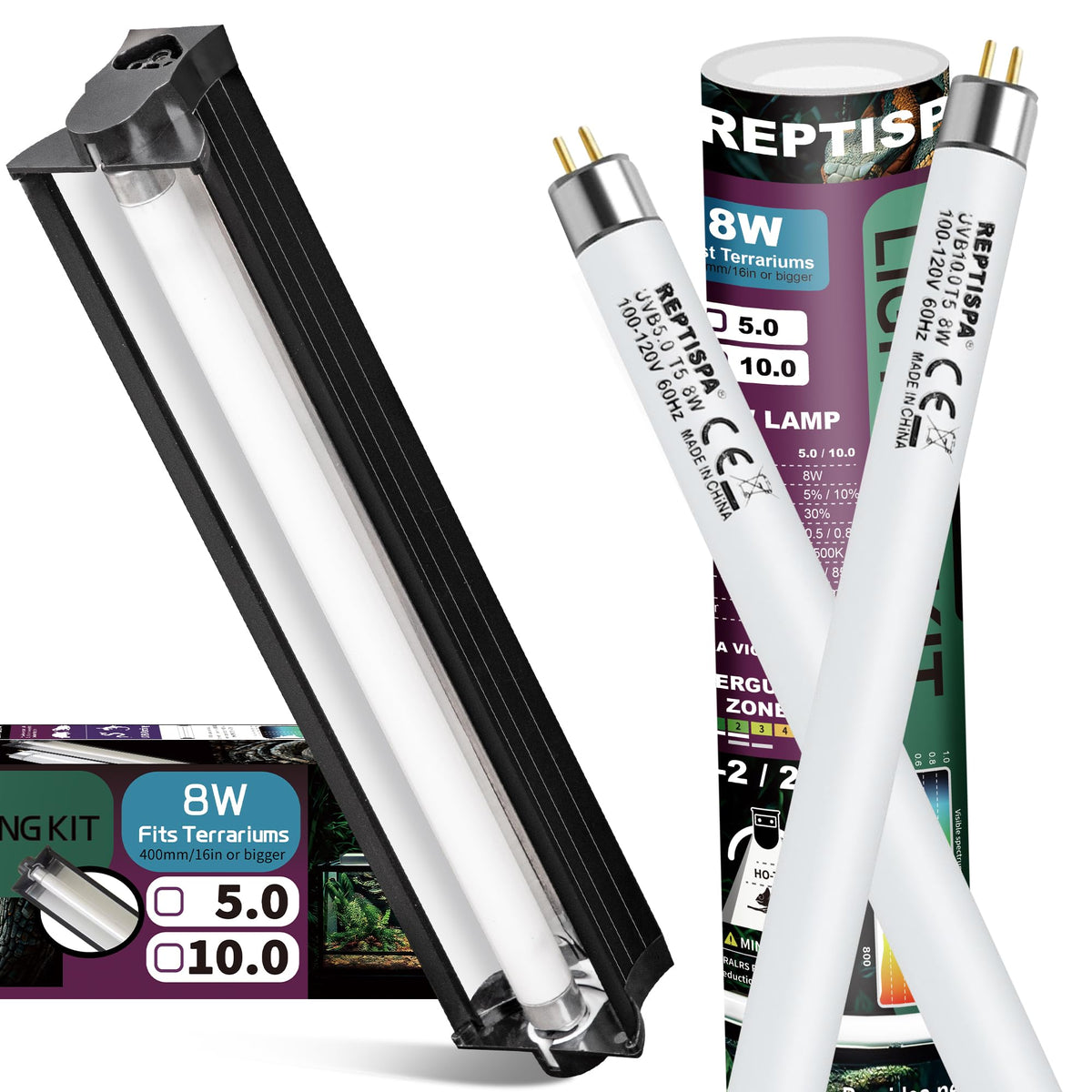 8W T5 HO UVB Fluorescent Light Fixture Combo Kit F246