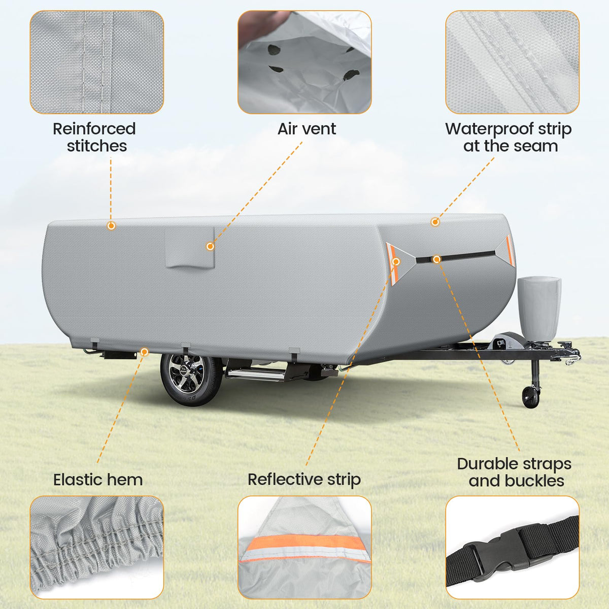 7 Layers Ripstop Waterproof Pop Up Camper Cover Fits 14' - 16' Trailers C952