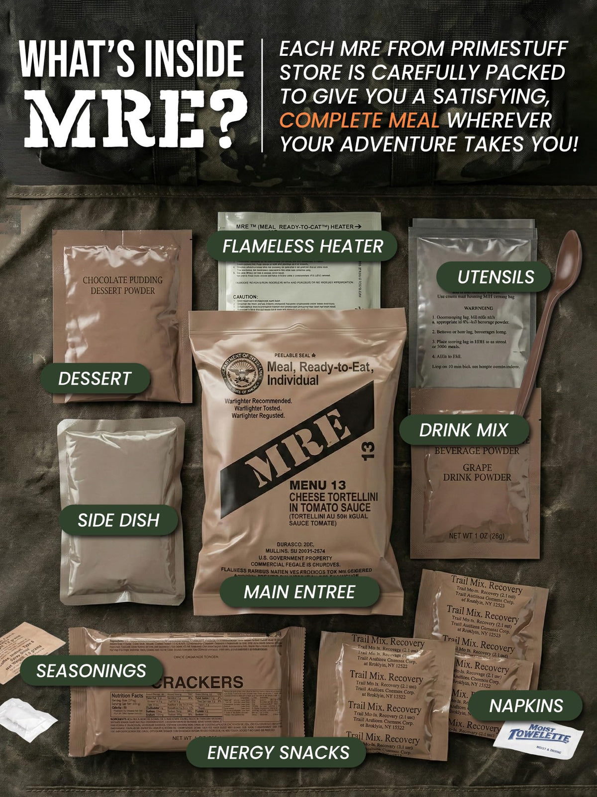 Meals Ready to Eat 12 packs with Flameless Heater L352118