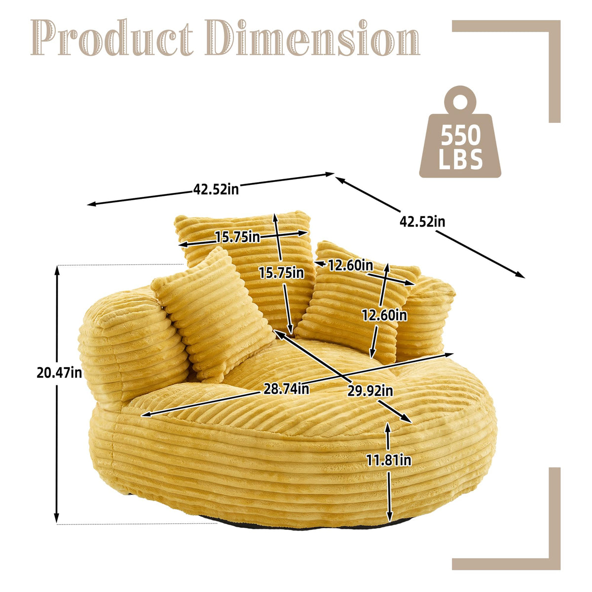 Oversized Mustard Yellow Bean Bag Chair S8121