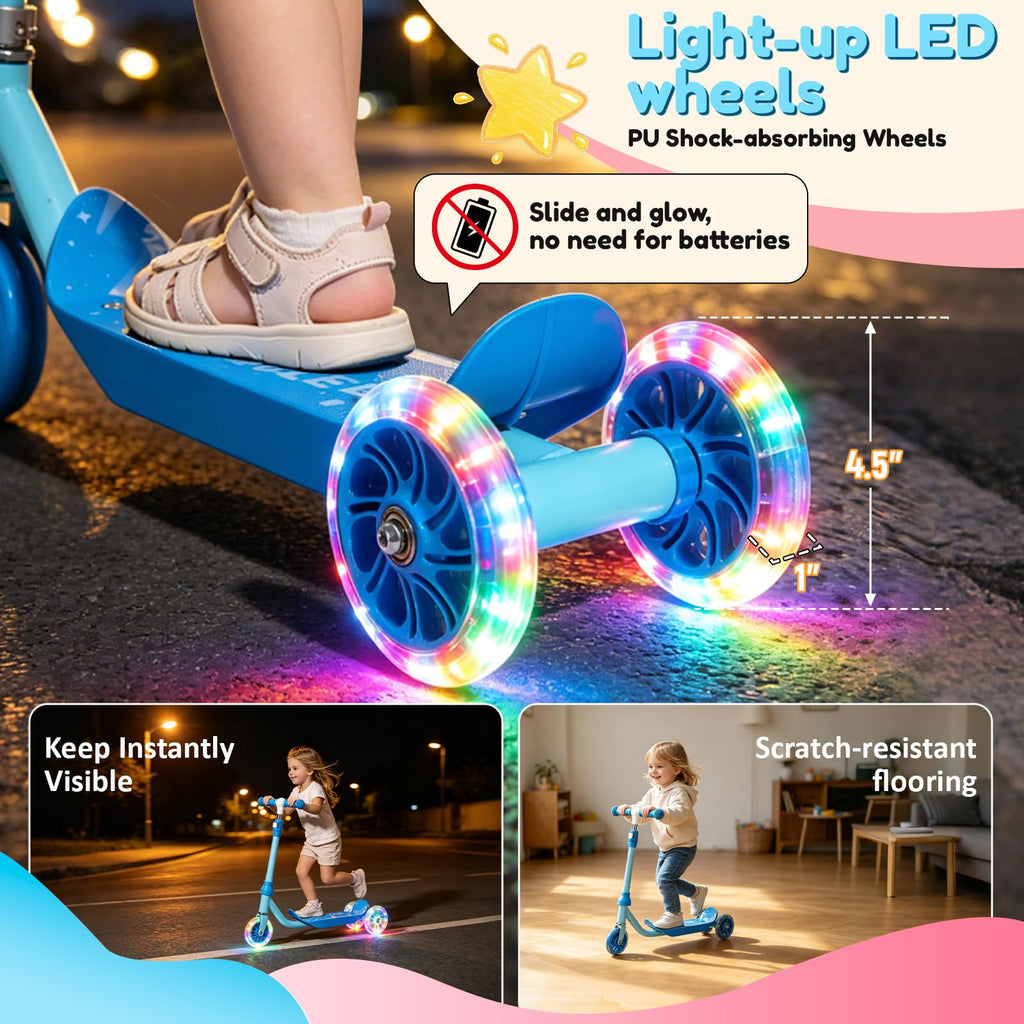 Three Wheel Scooter for Kids 2-5, Light Up Adjustable Height Kick Scooter Y28671