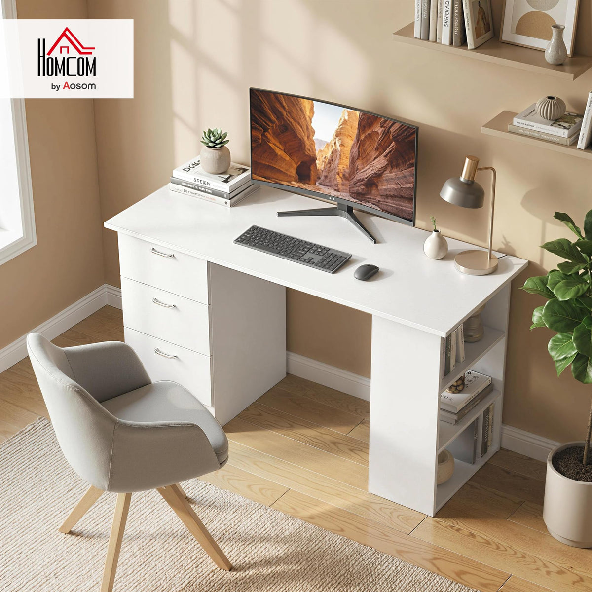 White Computer Desk with Drawers J27157