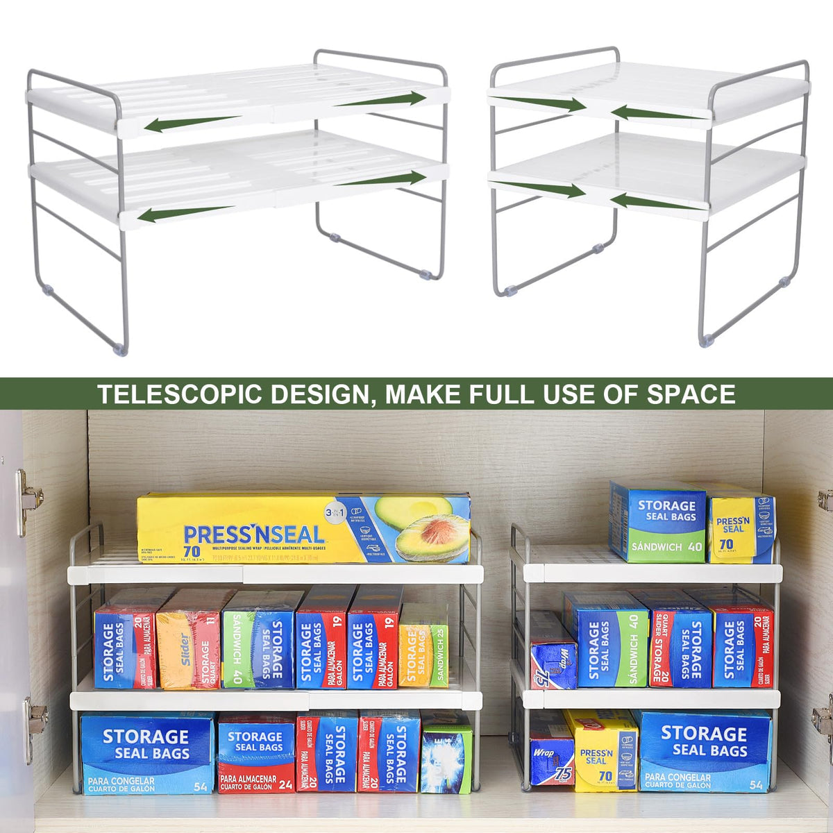 Expandable Adjustable Kitchen Wrap Box Organizer Rack W351779
