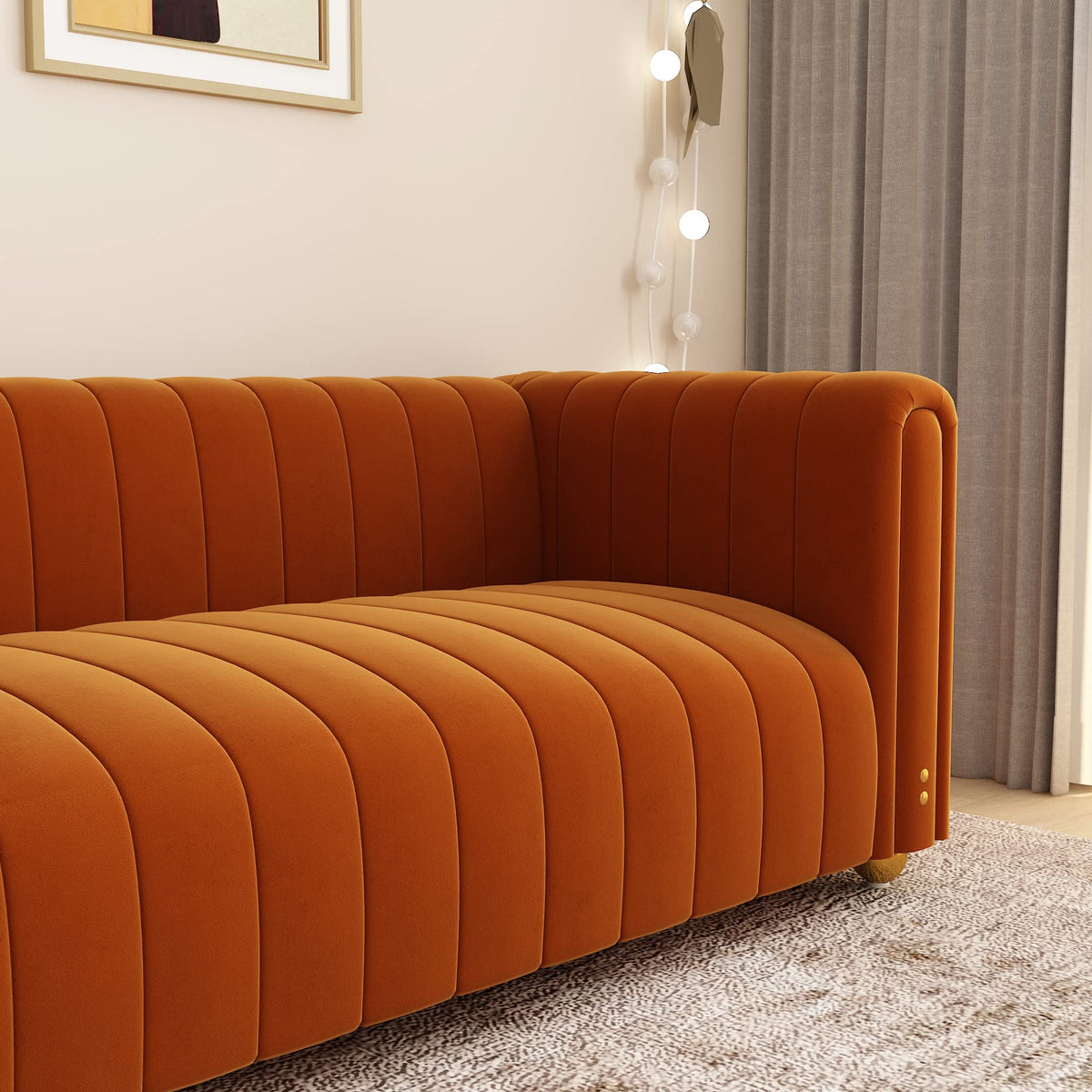 Orange Velvet 3 Seat Sofa M7106