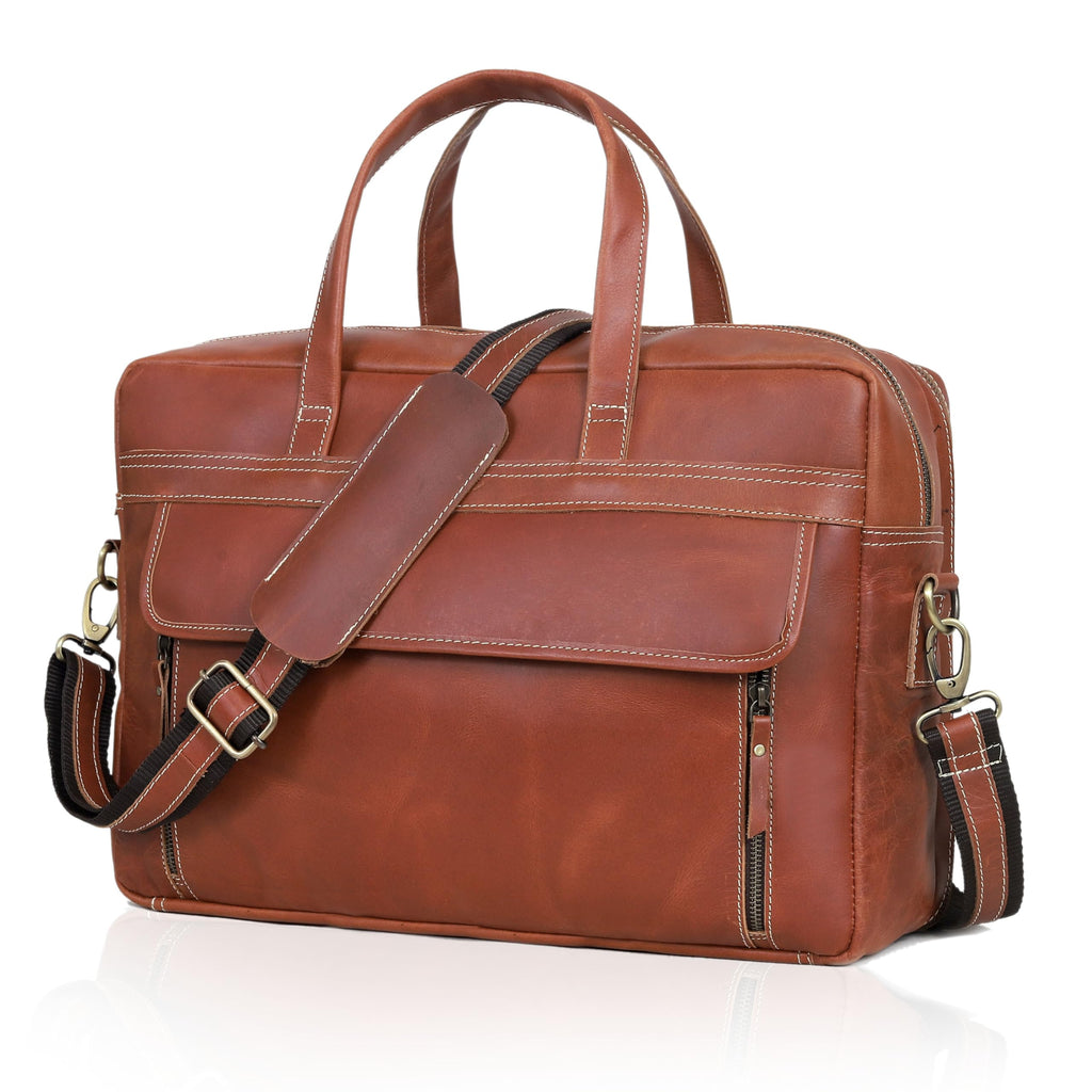 Full Grain Italian Leather Laptop Bag with Multiple Compartments M562493