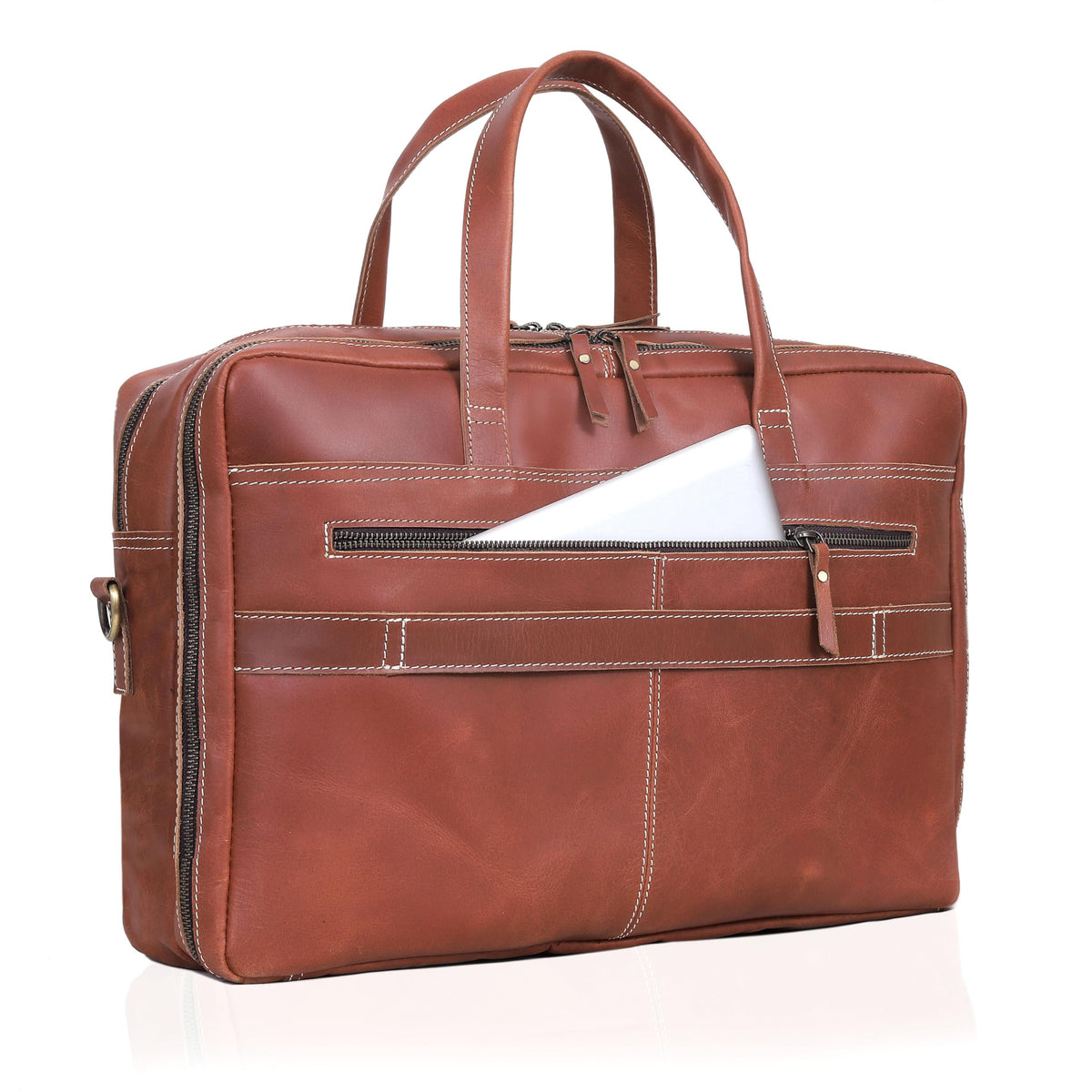Full Grain Italian Leather Laptop Bag with Multiple Compartments M562493
