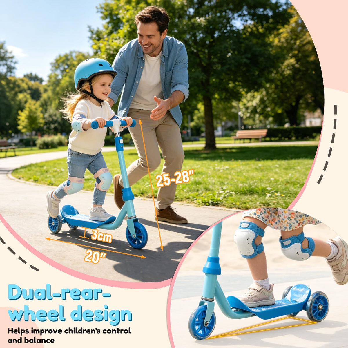 Three Wheel Scooter for Kids 2-5, Light Up Adjustable Height Kick Scooter Y28671