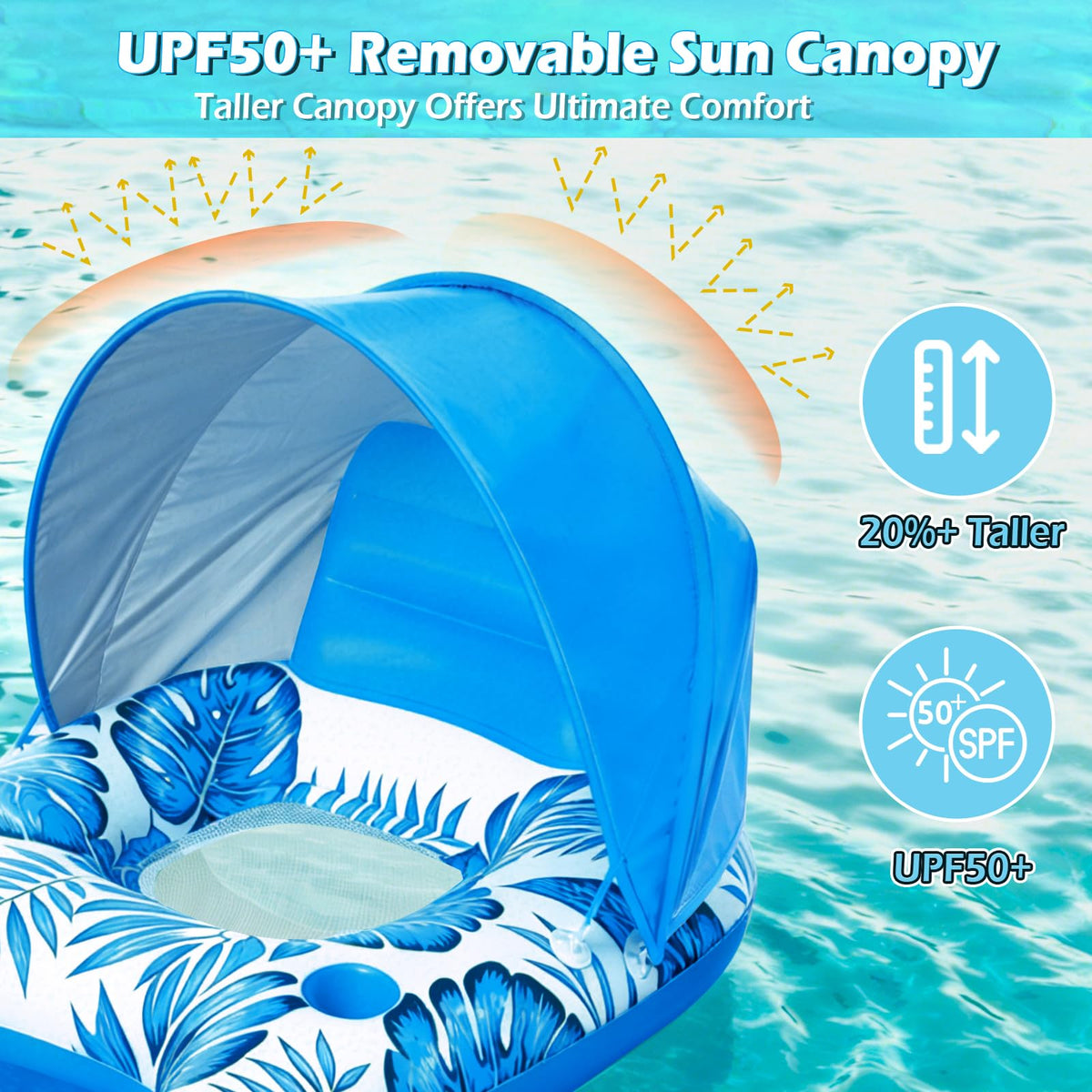 Inflatable Pool Float Lounger with Canopy and Cup Holders L7549