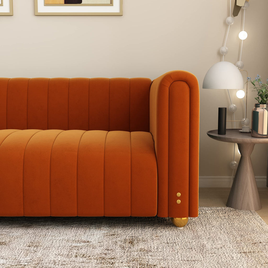 Orange Velvet 3 Seat Sofa M7106