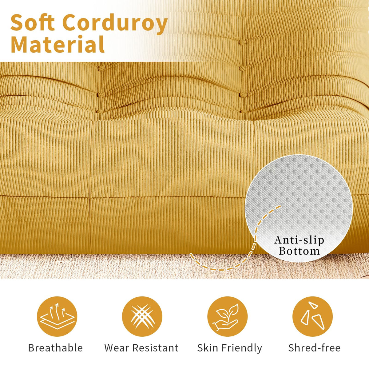 Yellow Corduroy Memory Foam Bean Bag Chair P5661