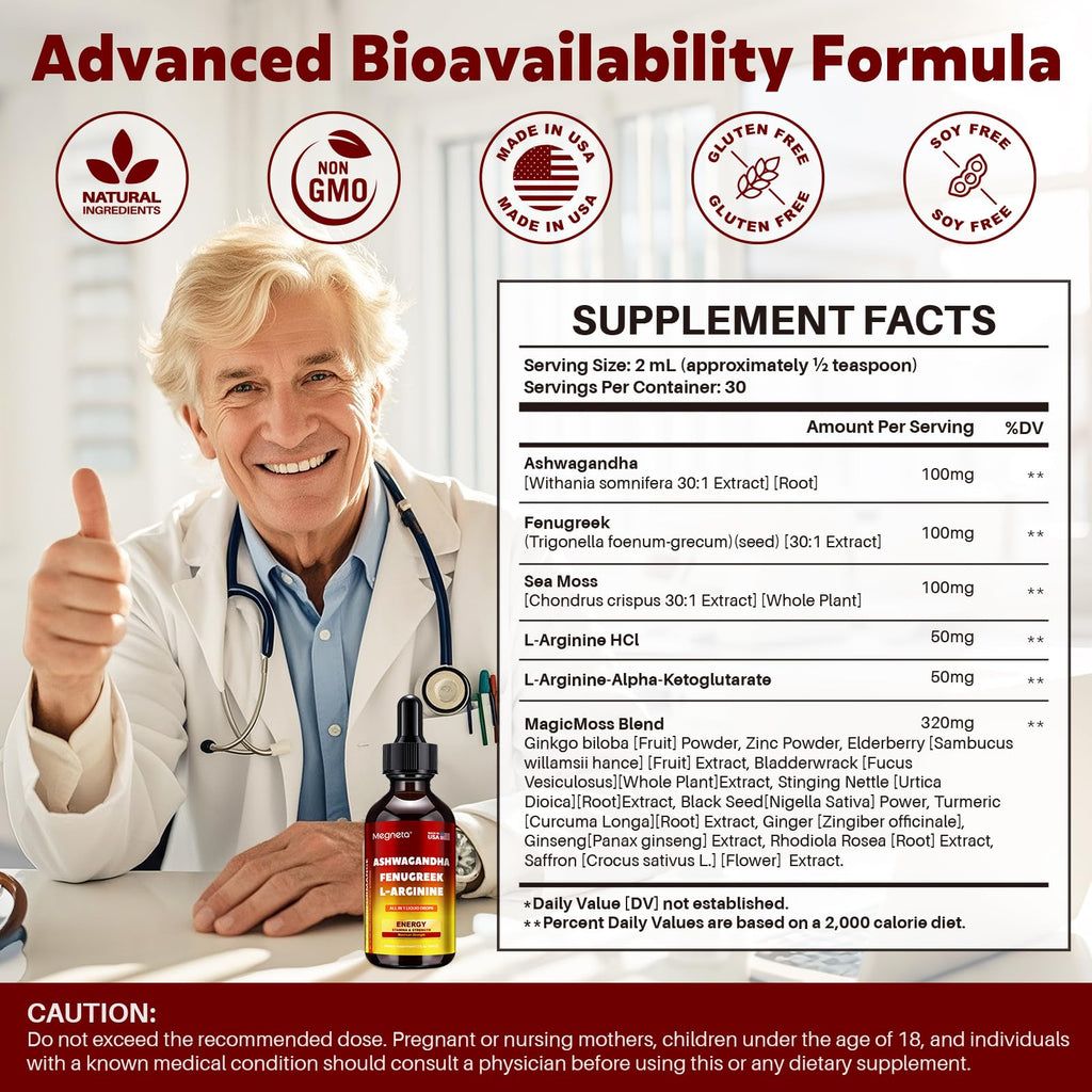Ashwagandha Fenugreek L-Arginine Liquid Drops 2 fl oz Z37758