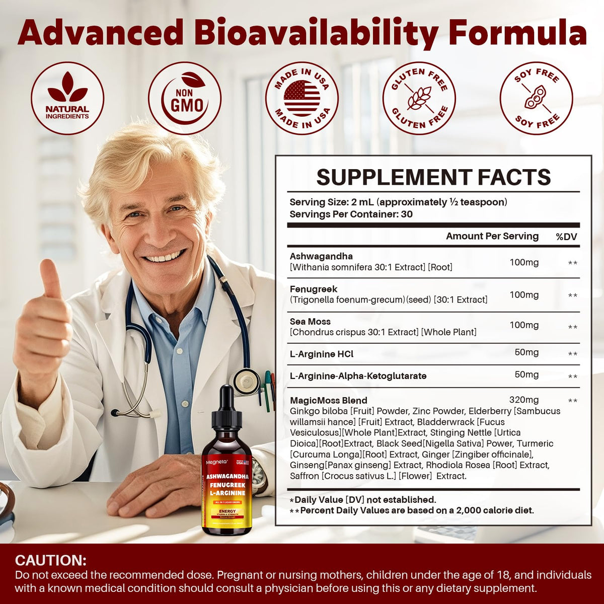Ashwagandha Fenugreek L-Arginine Liquid Drops 2 fl oz Z37758