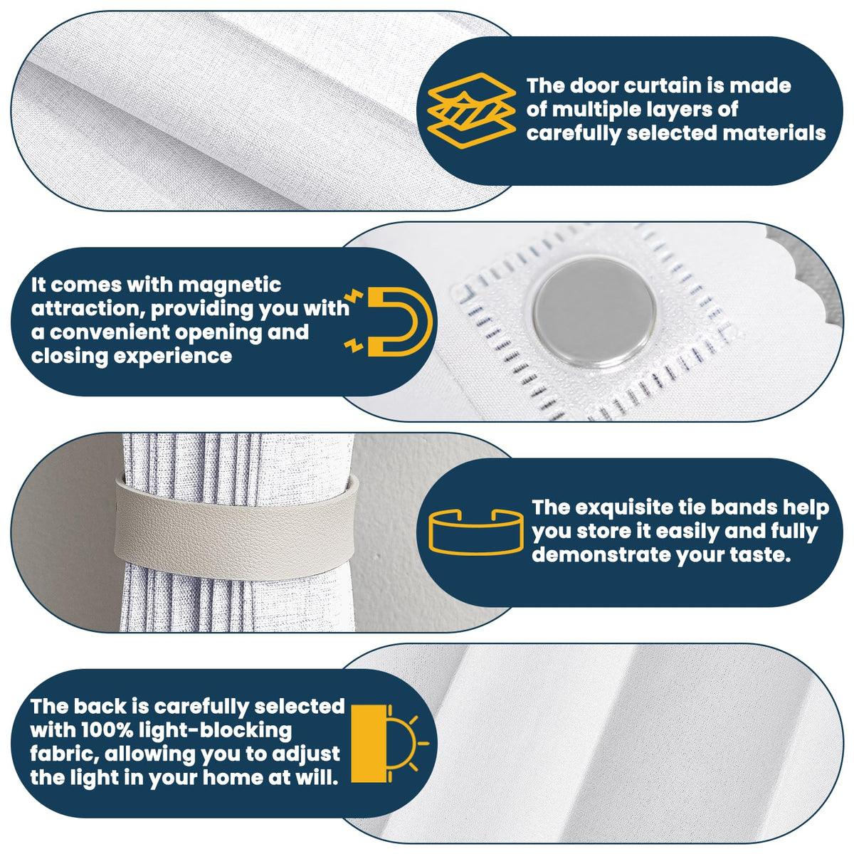 Blackout Magnetic Door Curtain 72W x 79 L White N979428