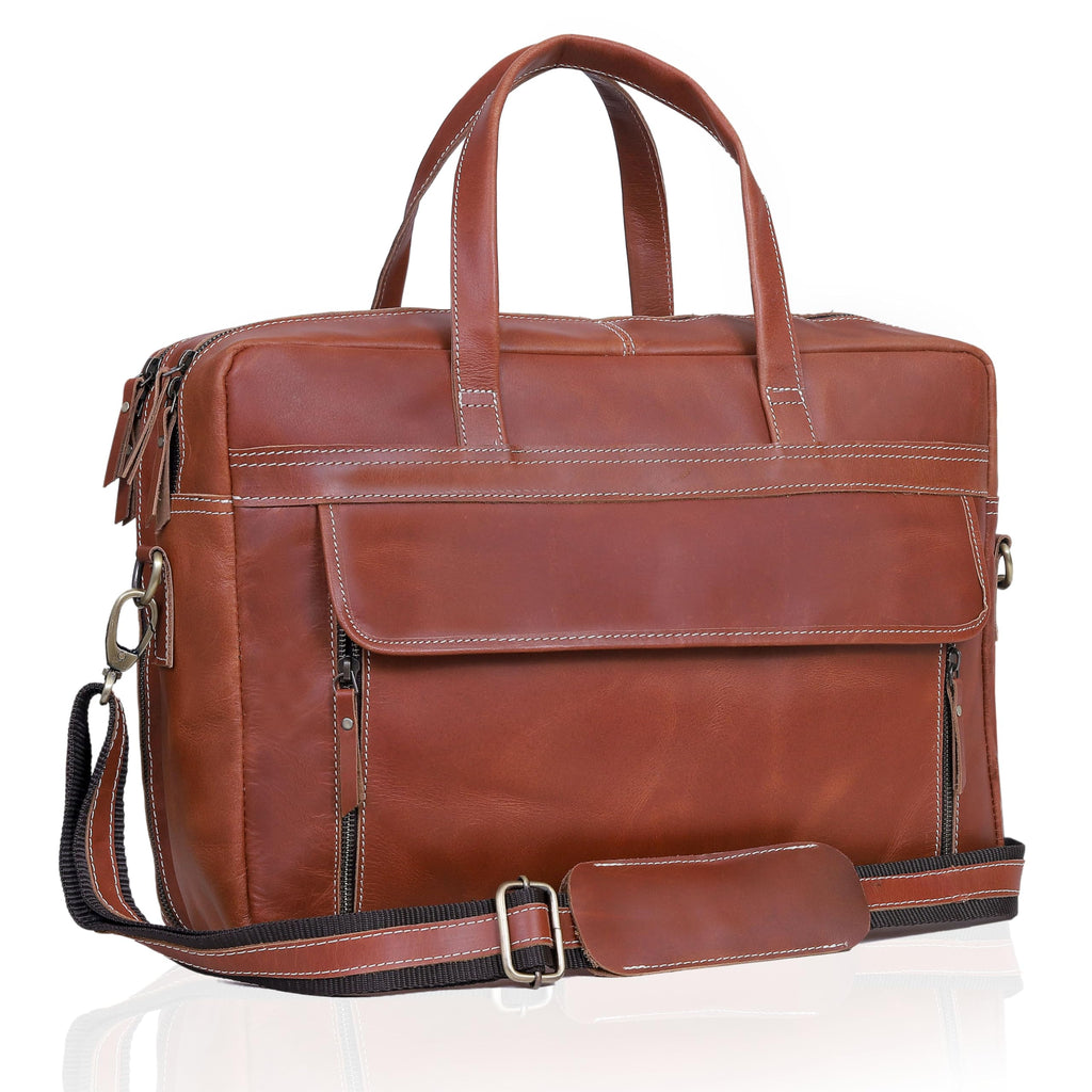 Full Grain Italian Leather Laptop Bag with Multiple Compartments M562493