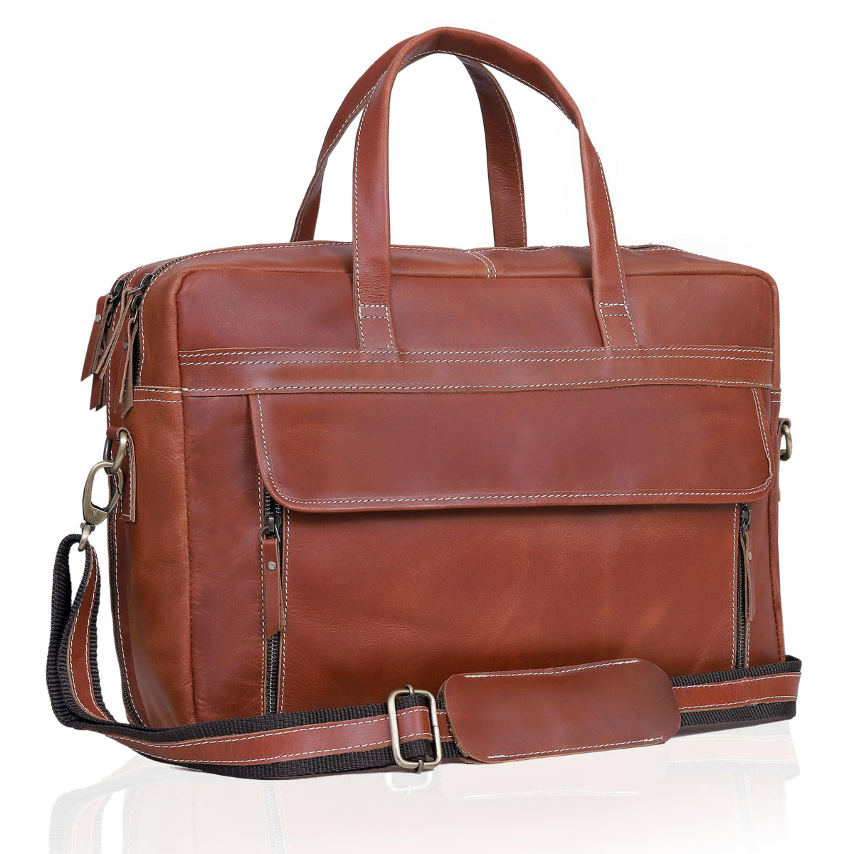 Full Grain Italian Leather Laptop Bag with Multiple Compartments M562493