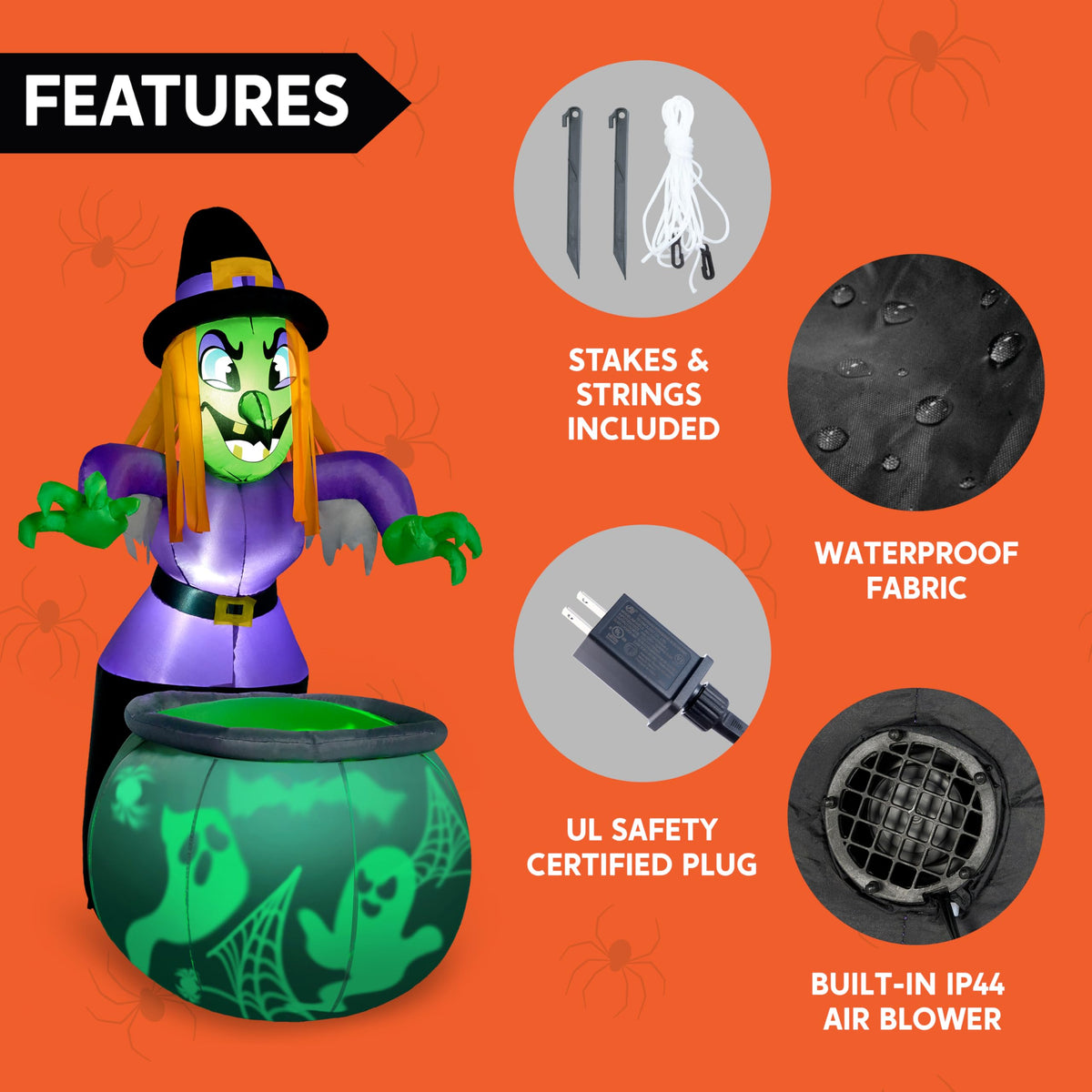 6 Ft Halloween Inflatable Witch and Cauldron Decoration with Green Ghost Light D33209