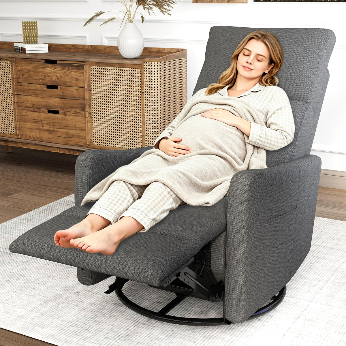 Dark Gray Velvet Swivel Recliner Chair R9064