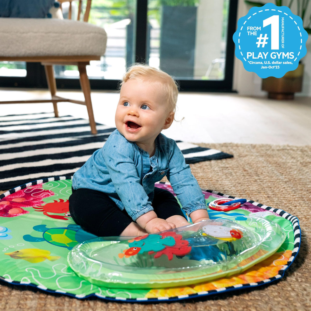 2-in-1 Water Mat Tummy Time Activity Play Gym Sensory Toys J91471