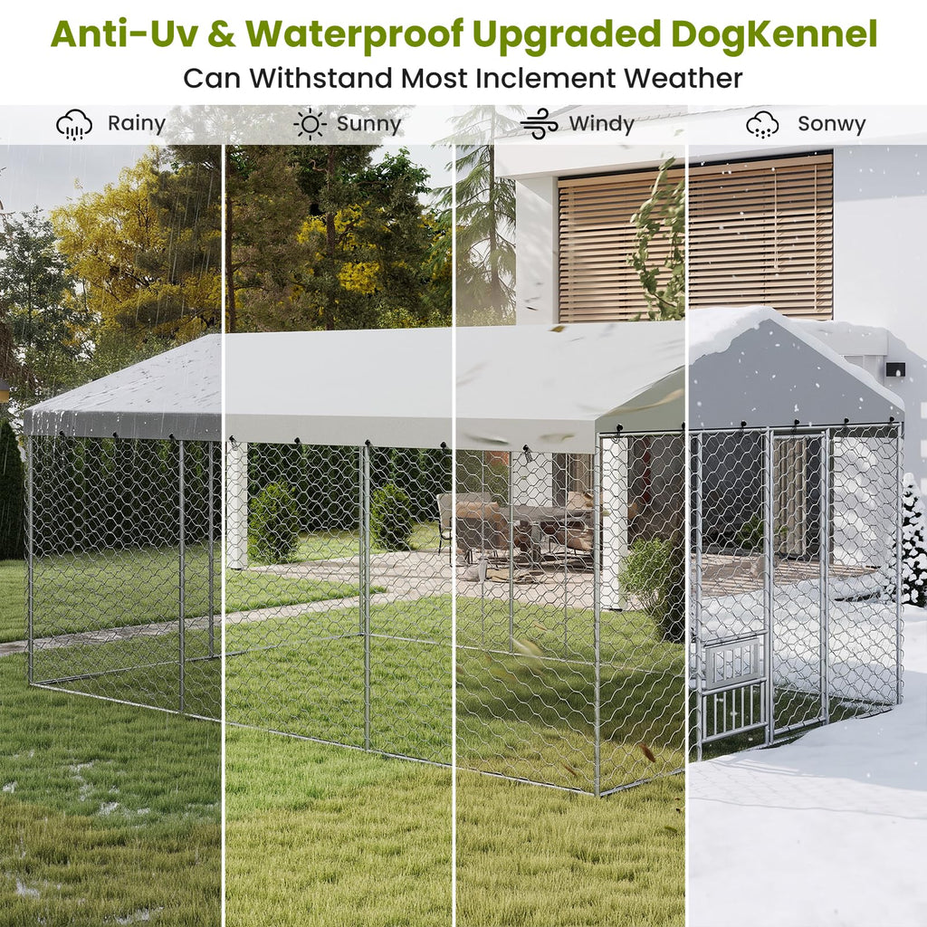 10x15FT Outdoor Dog Kennel with Bowls & Roof G19005