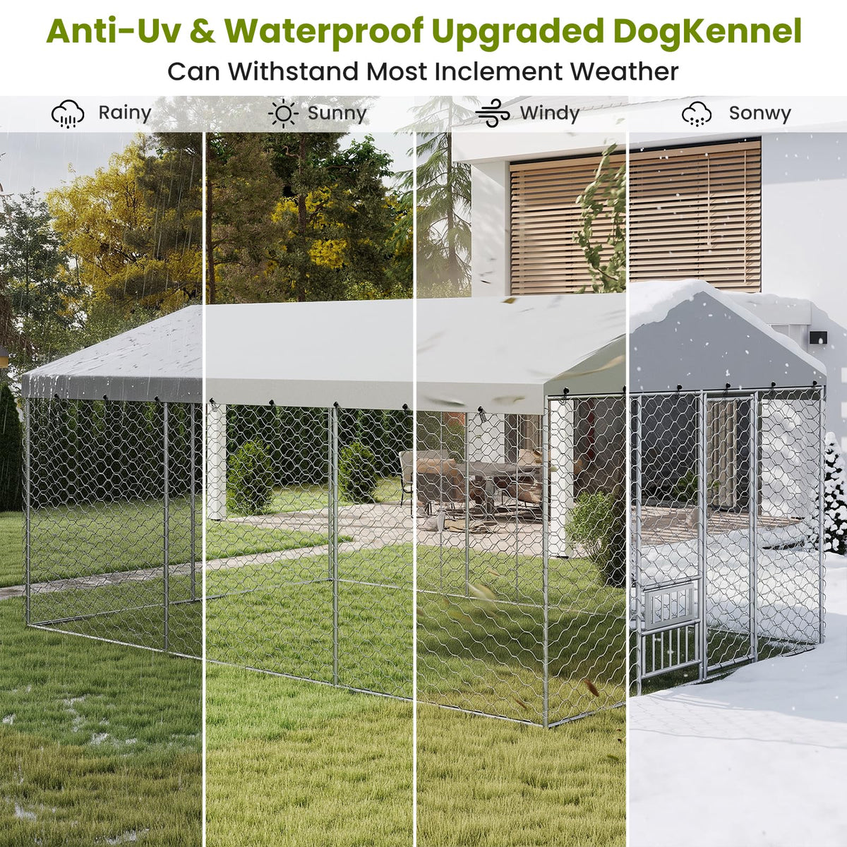 10x15FT Outdoor Dog Kennel with Bowls & Roof G19005