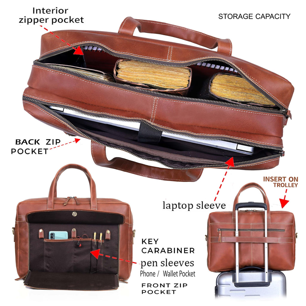Full Grain Italian Leather Laptop Bag with Multiple Compartments M562493