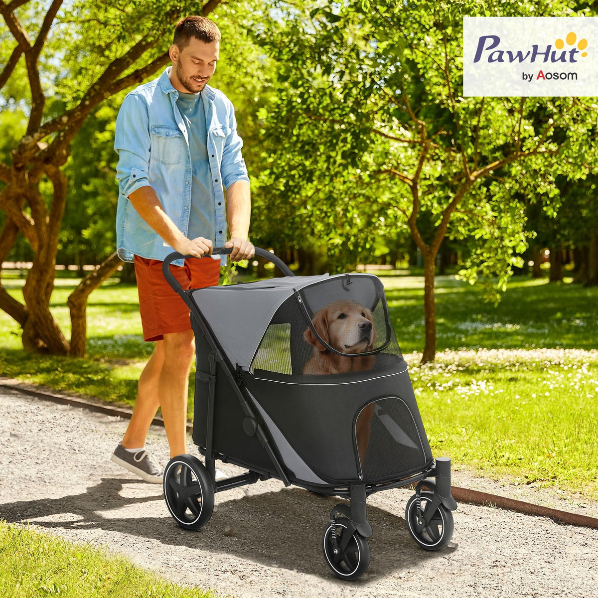 Foldable Dog Stroller with Storage Gray A552934