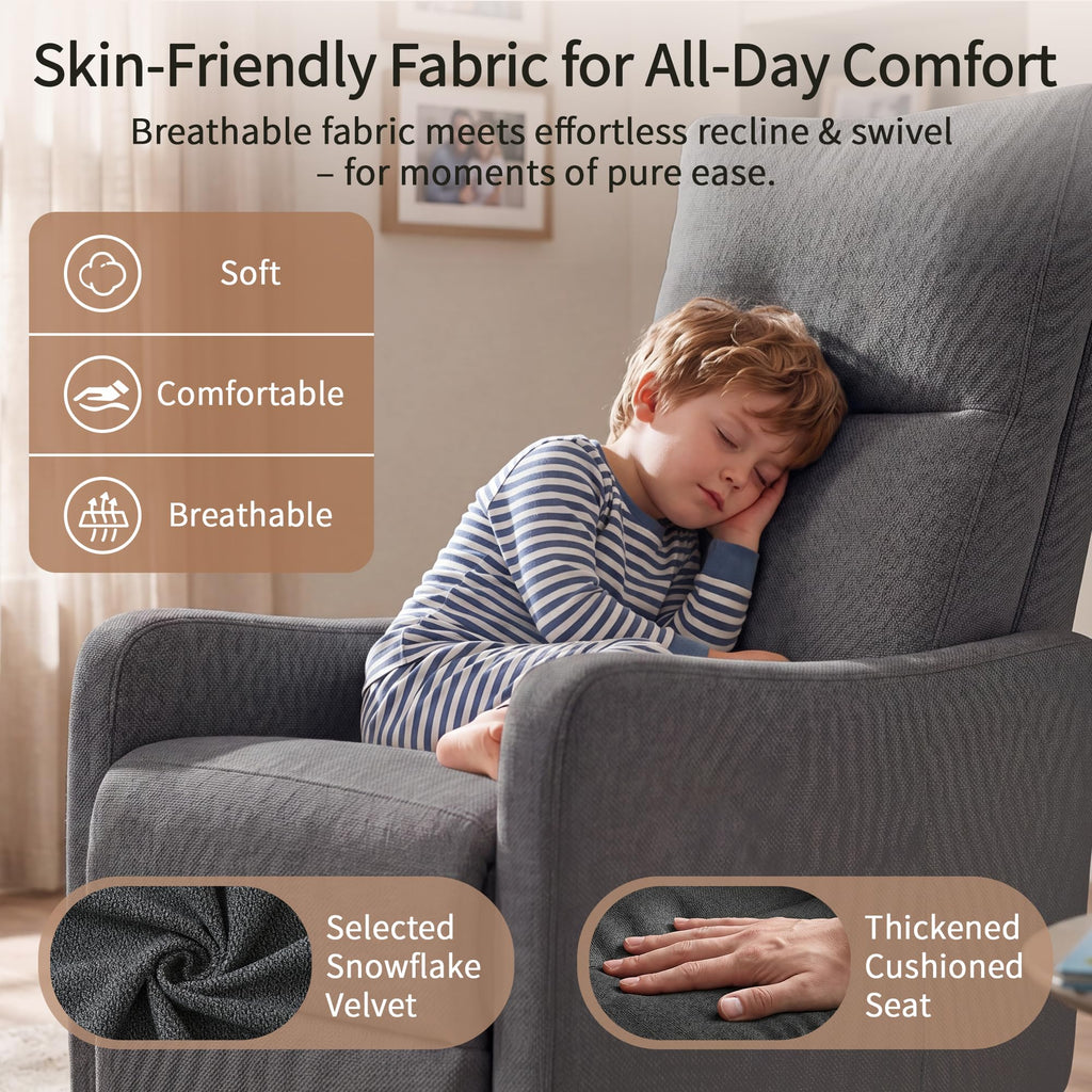 Dark Gray Velvet Swivel Recliner Chair R9064